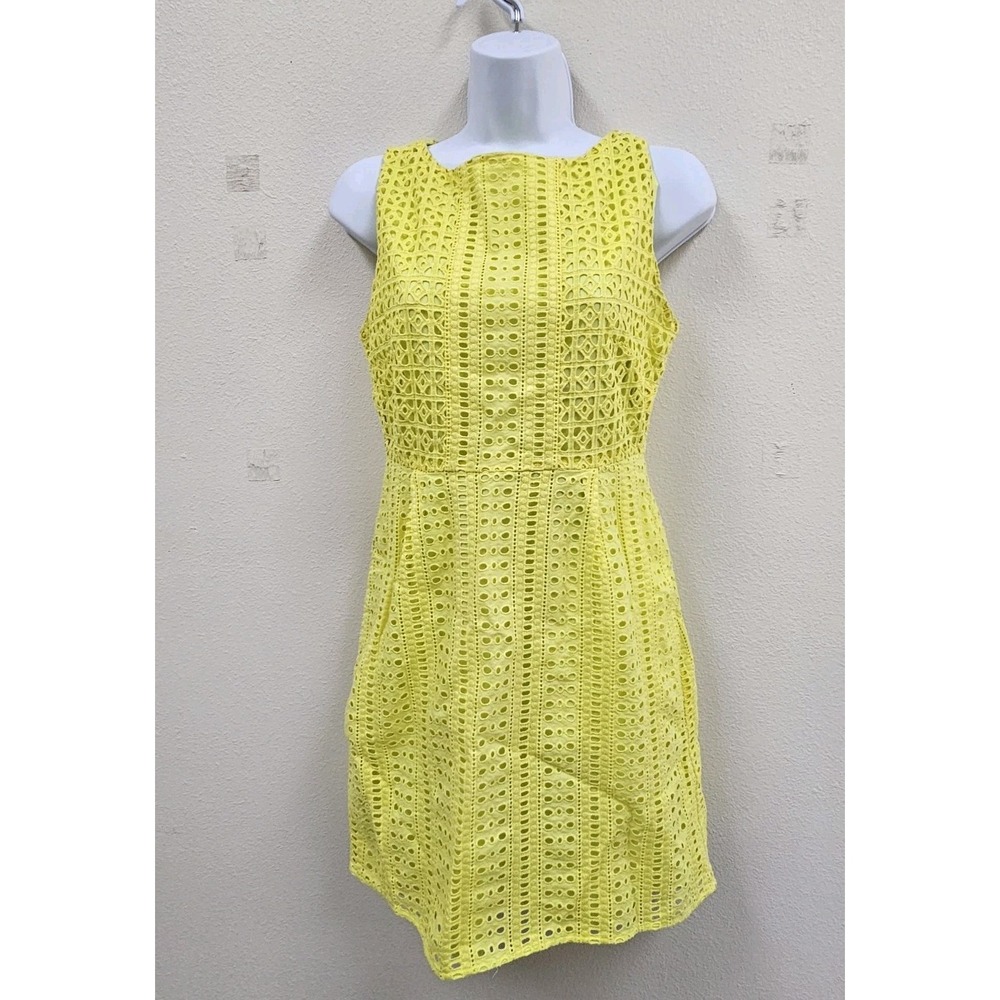 MADEWELL Womens Eyelet Trail Dress Cute Summer  Yellow Sleeveless Pockets Sz 2